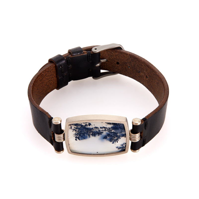 Dendritic Agate Leather Band Bracelet